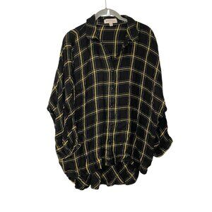 Philosophy Flannel Shirt Black Yellow Plaid Button Up Shirt Top 2X Plus Soft